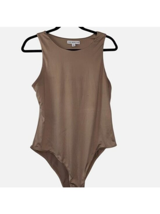 And Now This Tops - And Now This Womens Tan Sleeveless Bodysuit L Polyester/Spandex Blend Snap Closu